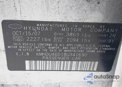 2008 Hyundai Elantra Gls/Se из США, поврежденный, VIN KMHDU46D18U341690